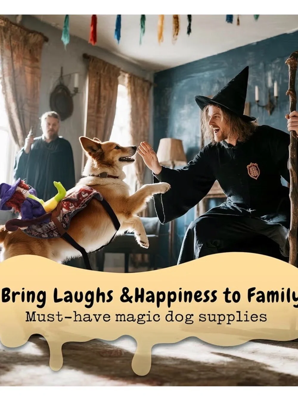 Witch Riding Dog Costumes, Size Large,Witch Costumes for Dogs Cosplay- Magic